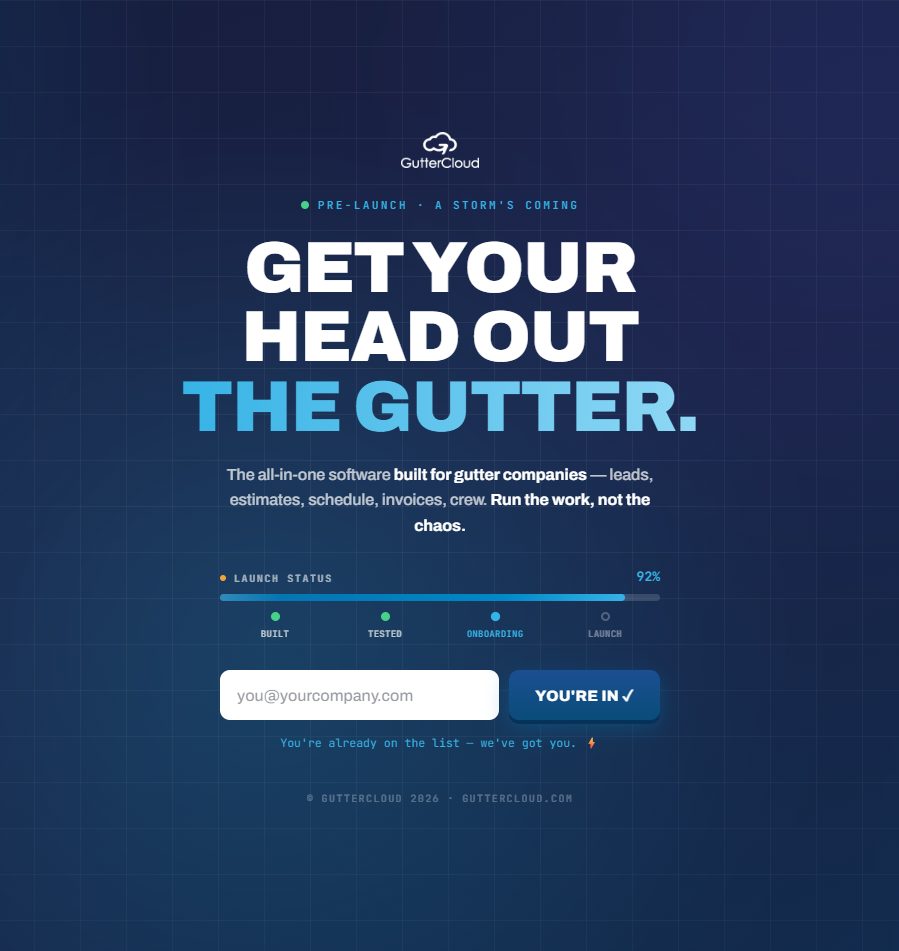 GutterCloud waitlist pre-launch page