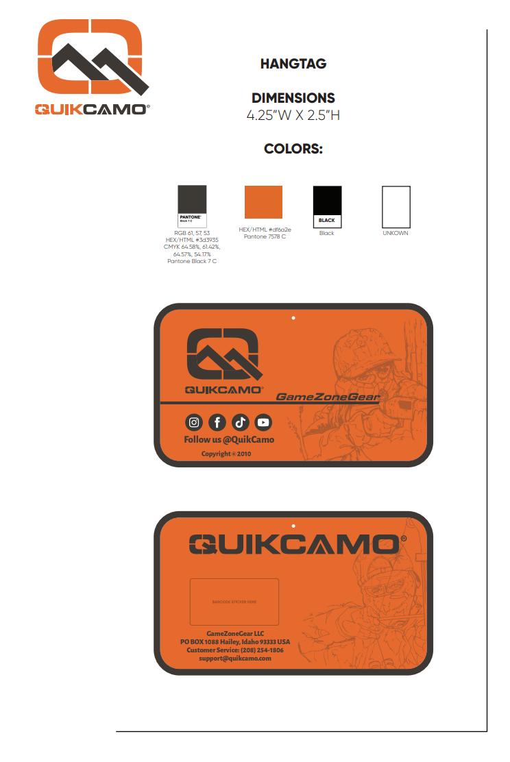 QuikCamo hangtag design spec