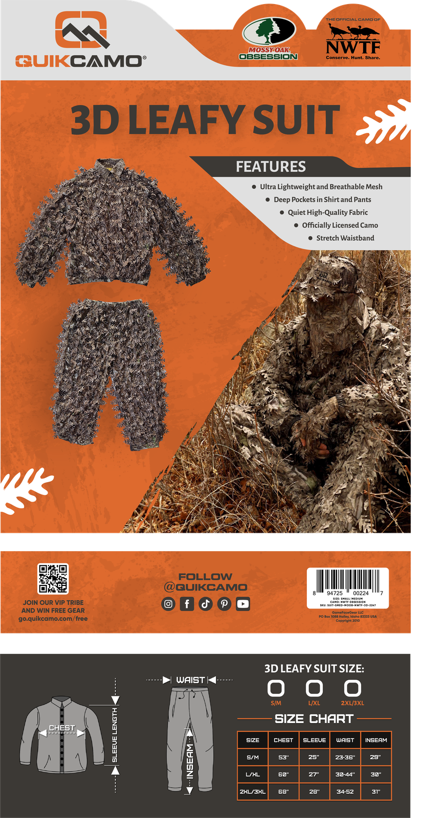 QuikCamo 3D leafy suit packaging placard