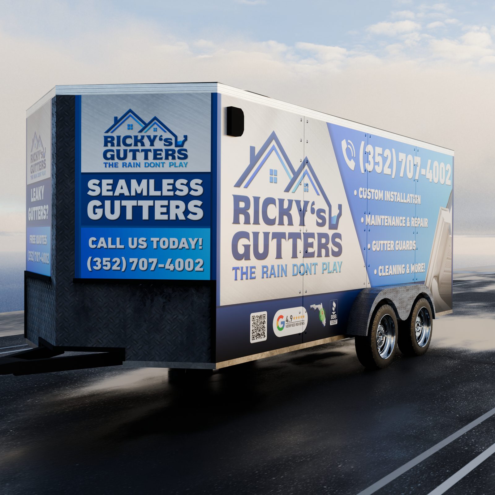 Ricky's Gutters enclosed trailer wrap design