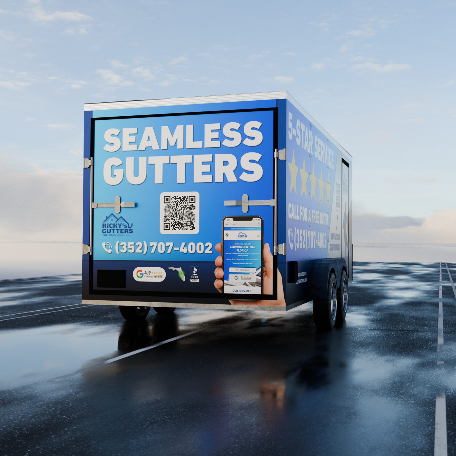 Ricky's Gutters enclosed trailer wrap design